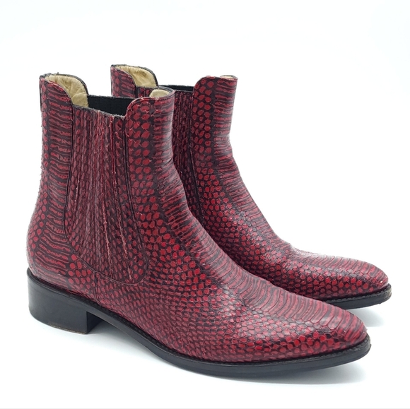 The Office Of Angela Scott Mr. Jagger Red Snake Embossed Ankle Boot Size 39 US 9 - Picture 1 of 12